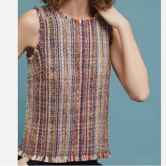 Anthropologie Tops - Anthropologie Sleeveless Fringe Tweed Top